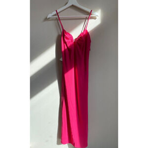 NWT ZARA S Summer Dress Fuschia Hot Pink Slip Neck Spaghetti Strap